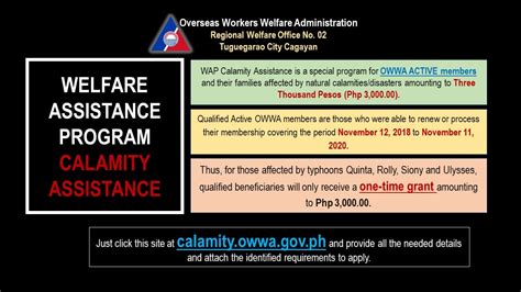 owwa region 2|CALAMITY ASSISTANCE ONLINE .